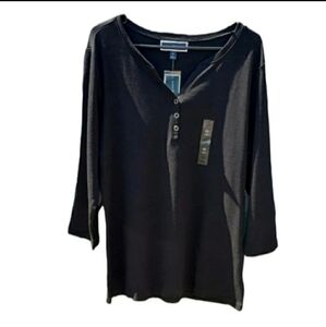 Karen Scott Plus Size Cotton Tunic Black Snap Top Size OX NWT‎